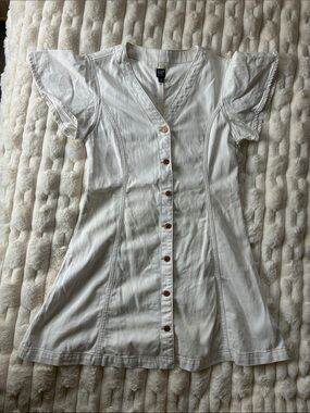 GAP Cream Button-Front V-Neck Mini Dress